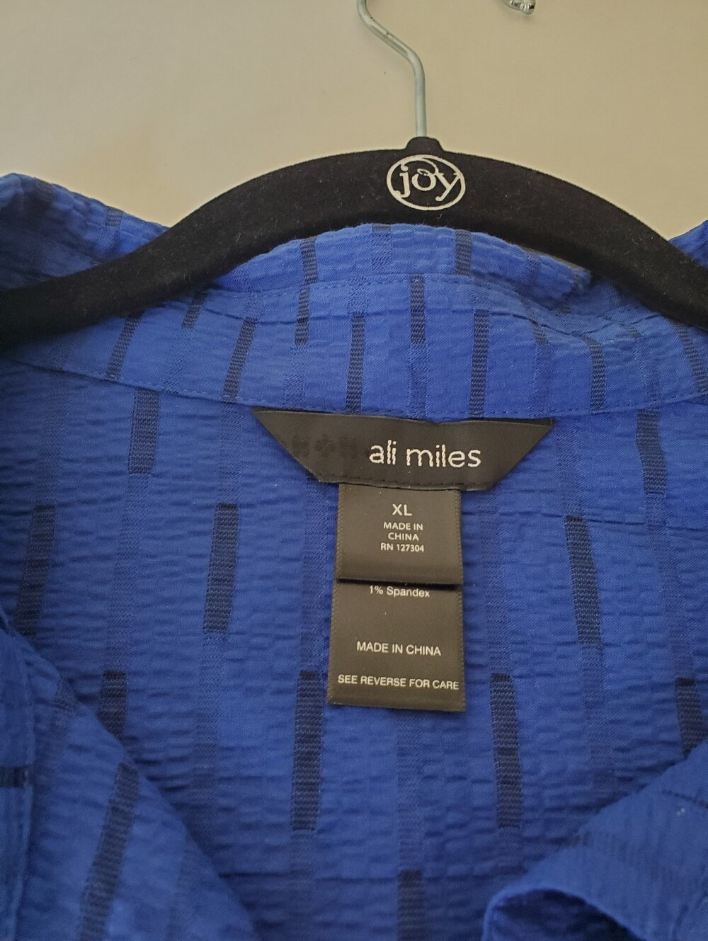 Ali Miles Sz XL Blue & Black Stripe Textured Button Up 3/4 Sleeves Tunic Top - Picture 3 of 7